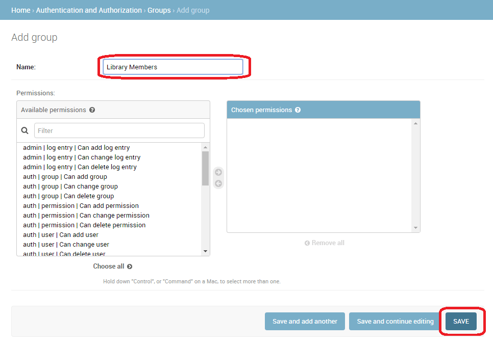 Admin-Site - Gruppe hinzufügen