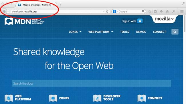 Beispiel eines Websitedomänennamens in der Browser-Adressleiste