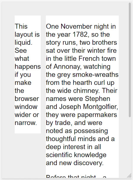 Une disposition sur deux colonnes qui se retrouve comprimée sur une zone d'affichage mobile.